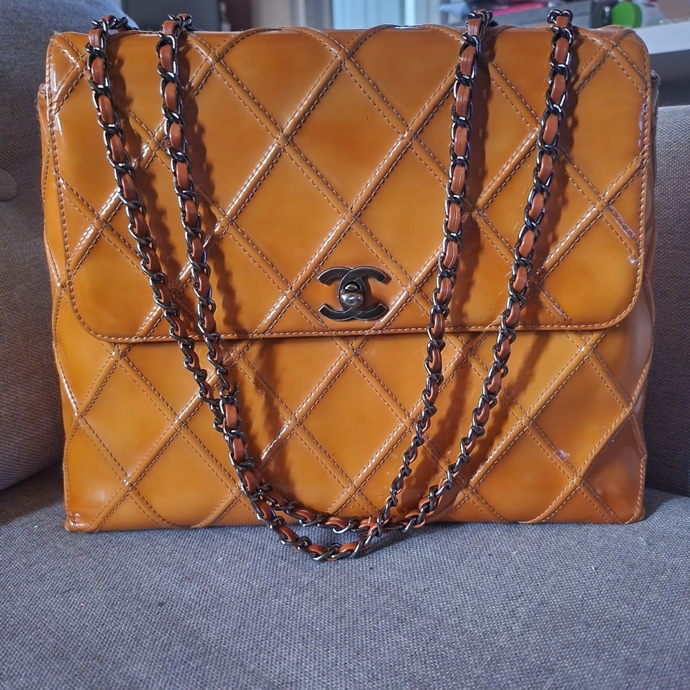 Authentic Chanel Pitch Stitch Quilted Flap Bag with Rhodium Hardware